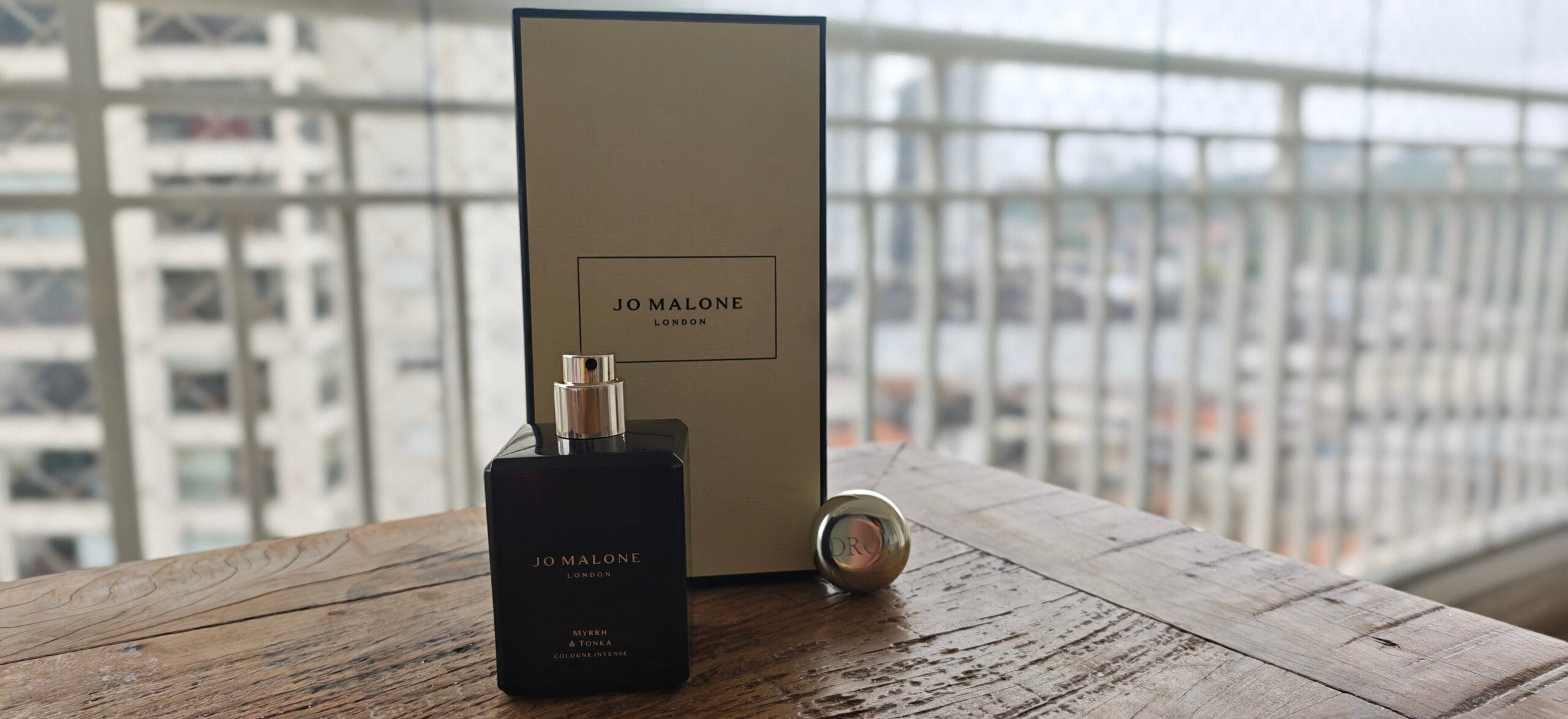 Jo Malone Myrrh & Tonka Cologne Intense — bottle detail with label visible